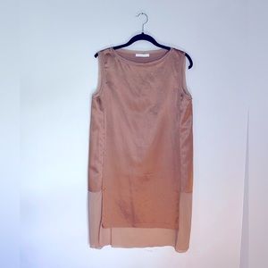 Donna Karan￼ kneelength, midi slip dress. Loose fit. sheer bottom. Like new.